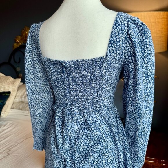 Aritzia Wilfred Polly Blue w White Floral Print Midi Dress - Picture 9 of 15